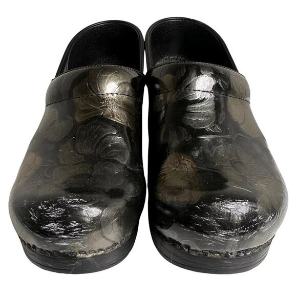 Dansko Women's Professional Clog Pewter Floral Leather Sz 38 7.5 Comfort Nurse - Picture 2 of 16